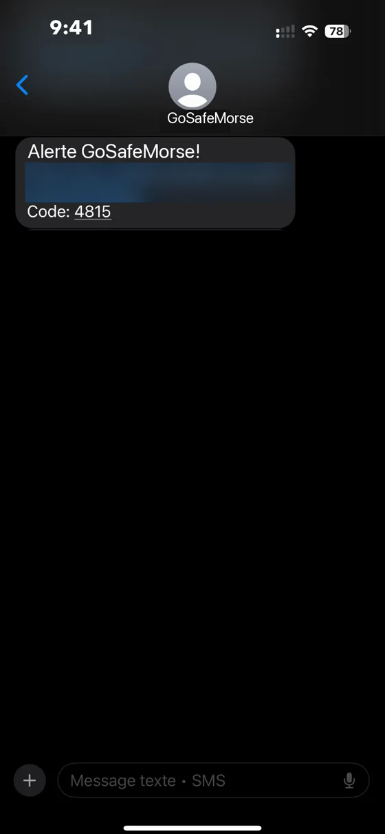 Capture du prototype : le SMS d’alerte reçu par un proche